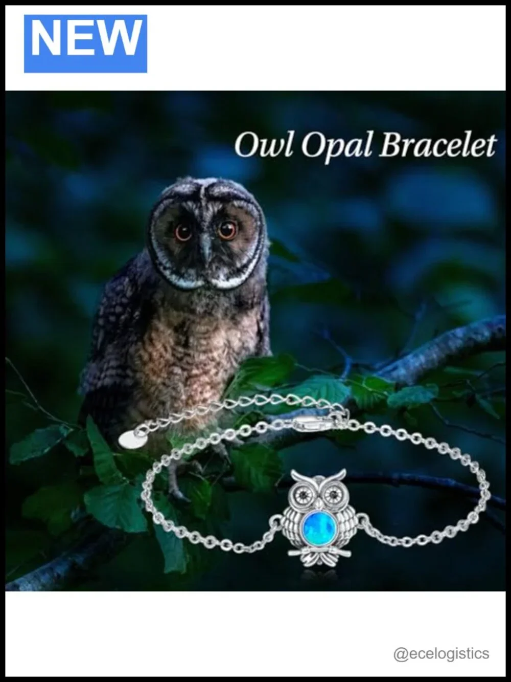 S925 Sterling Silver Owl Charm Bracelet Created Opal Adjustable Chain